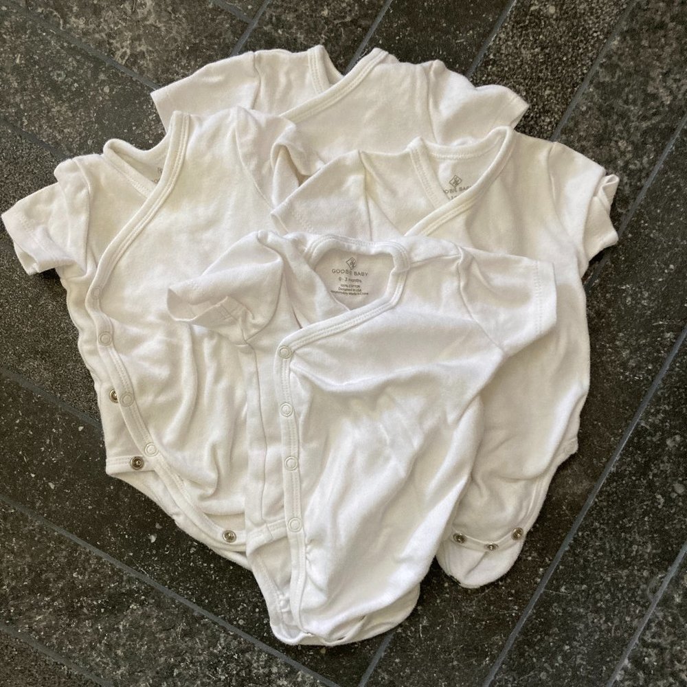 4 pure white Kimono wrap style onesies